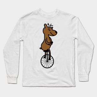 Funny deer rides a unicycle Long Sleeve T-Shirt